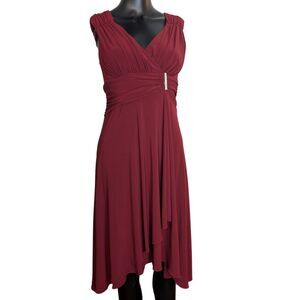 Sugar USA Red Empire Waist Dress M Rhinestone Accent Asymmetrical Hem Stretch